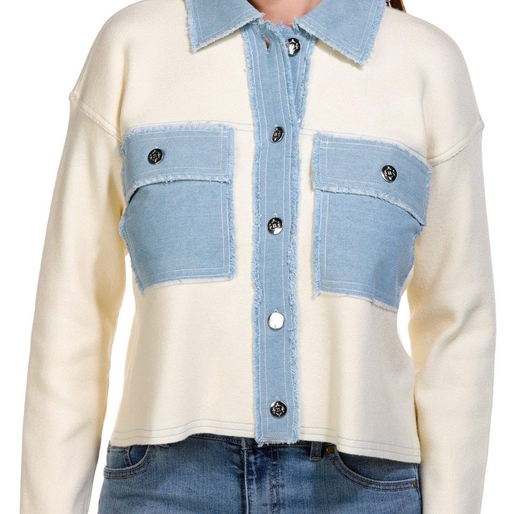 Denim-Trim Cropped Button Down NWOT